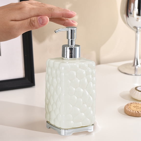 ZZkhGO Elegant Hand Soap Dispenser Bottle, 450ml Plastic Pump Dispenser with Refillable Design, Stylish Bathroom Kitchen Countertop Hand Wash Station Supplies, White