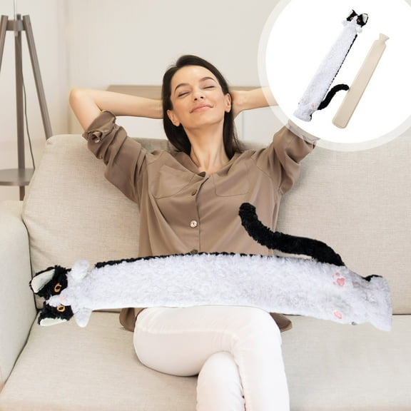ZZkhGO Extra Long 35.4in Cat Hot Water Bottle, Winter Warm Bed Warmer, Large Hot Compress Bag for Back, Menstrual Cramps