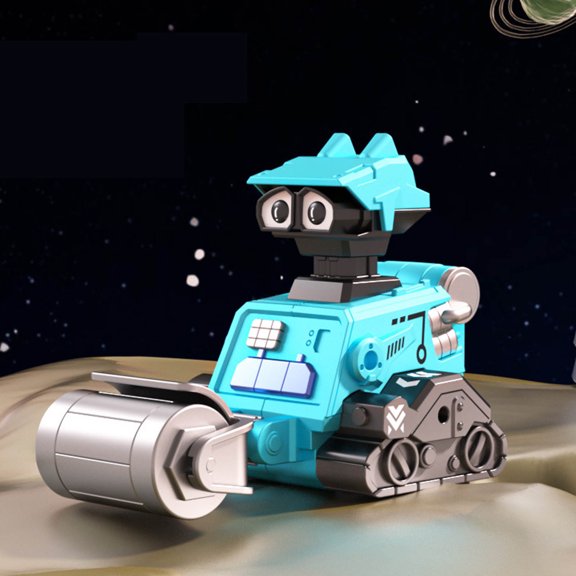 ZZkhGO Fall Engineering Press Robot Toy, Push-to-Drive Sliding Car with Movable Joints, Sturdy ABS Construction for Safe Play, Space Vehicle Backward Excavator for Toddlers, Blue