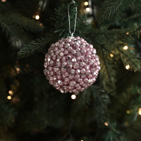 ZZkhGO Flocked Christmas Ball Ornament, Foam Christmas Tree Decoration Set, Multiple Styles Hanging Decor for Party Wedding Home, Pink