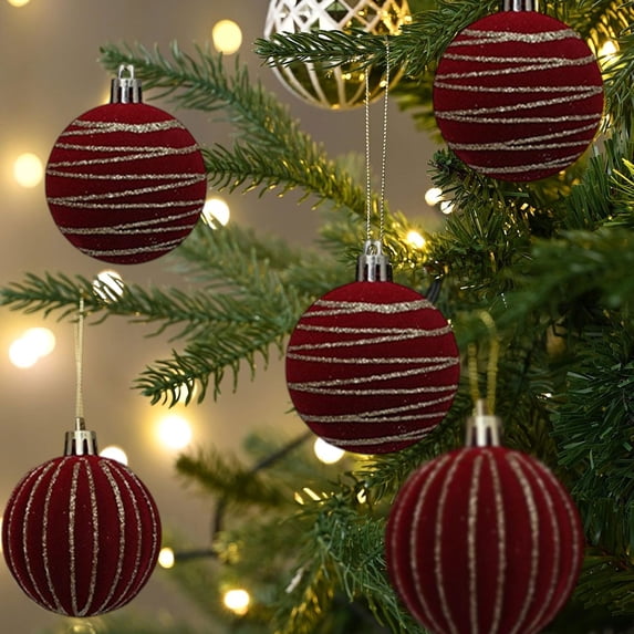 ZZkhGO Flocking Christmas Ball 8cm 3pcs, Boxed Christmas Tree Pendants Painted Velvet Ball, Holiday Decorations for Tree Home Party Wedding, Red