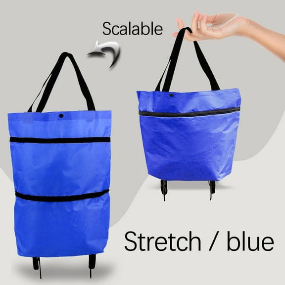 ZZkhGO Foldable Shopping Trolley Bag, Portable Wheeled Cart with Telescopic Handle, Supermarket Grocery Rolling Backpack 30L Capacity