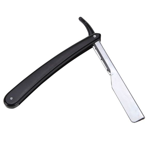 ZZkhGO Folding Manual Shaving Knife, Non-Slip Plastic Handle Stainless Steel Frame Haircut Razor, Portable Travel Shaving Tool for Face Cleaning Body Hair Removal, Black