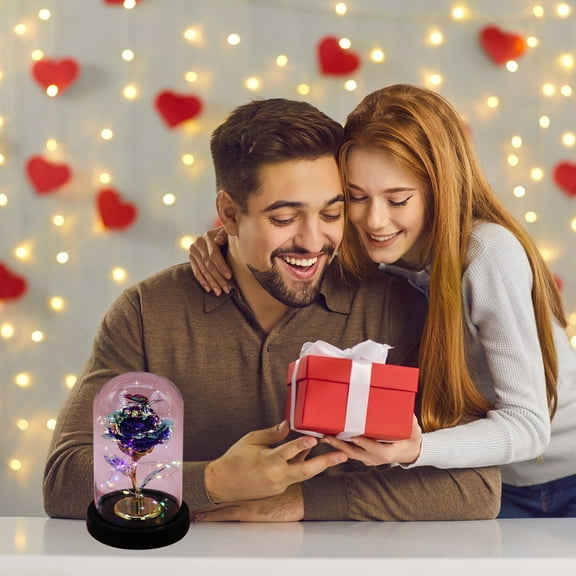 ZZkhGO Glass Covered Foil Rose Ornament, Eternal Flower LED Night Light, Creative Luminous Holiday Gift for Women