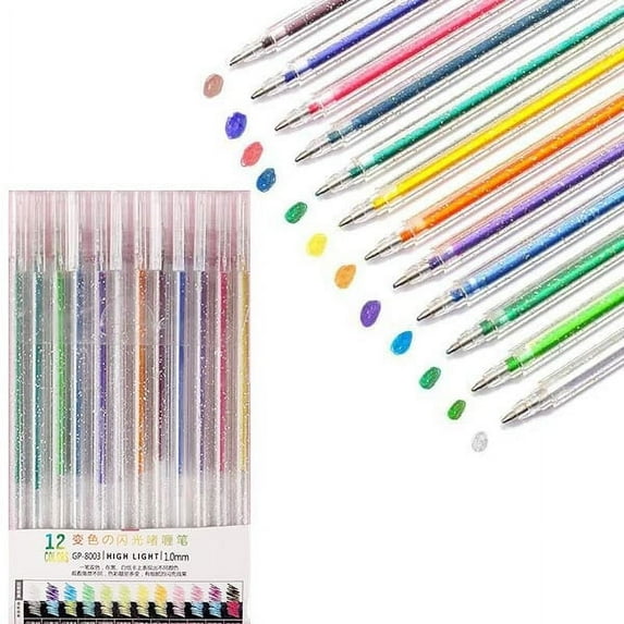 ZZkhGO Glitter Gel Pen Set, Colorful Fluorescent Writing Pens, Smooth Ink Art Pens for Drawing Coloring Craft Journal