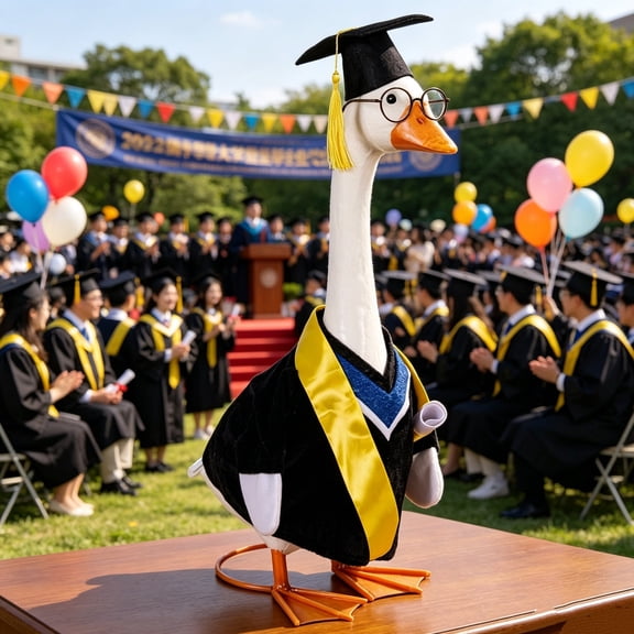 ZZkhGO Graduation Goose Decor, Polyester Goose Outfit with Cap for Outdoor Lawn Porch, 21.65in Graduation Party Goose Costume for Garden Patio Decoration, Blue