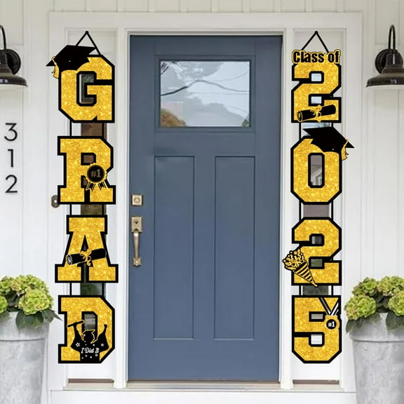 ZZkhGO Graduation Theme Banners, Party Door Hanging Decor with GRAD Letters, Weatherproof Hanging Banner for Door Wall Party