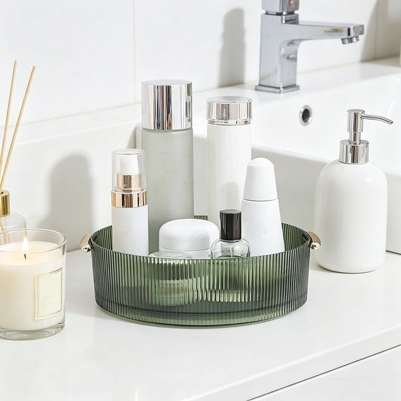 ZZkhGO Home Desktop Rotating Storage Box, 360 Degree Spinning Cosmetic Organizer, Space Saving Jewelry Perfume Holder for Vanity Dressing Table, Green