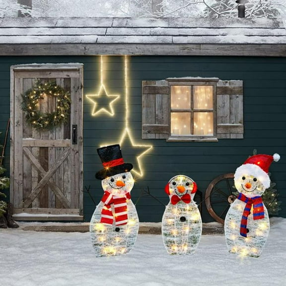 ZZkhGO Illuminated Christmas Snowman Family, Outdoor Yard Garden Decoration Set, Lighted Snowman Scene for Holiday