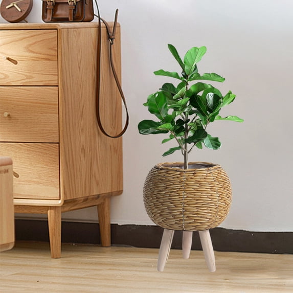 ZZkhGO Imitation Rattan Flower Pot, Plastic Woven Planter for Indoor Plants, Desktop Potted Container Storage Box for Home Office Decor