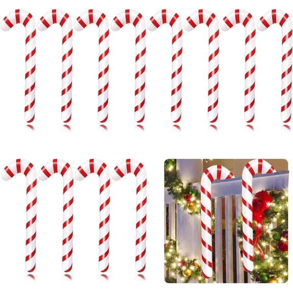 ZZkhGO Inflatable Candy Cane Decorations, 12-Pack 35-Inch Red White Christmas Balloons, PVC Outdoor Indoor Party Decor, Inflatable Candy Stick for Holiday Decor, Reusable Toy for Kids Family