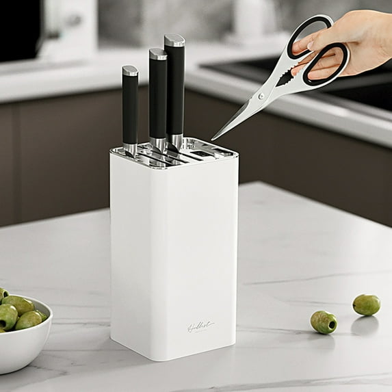 ZZkhGO Knife Storage Organizer, Household Kitchen Knife Shelf with Scissors Slot, ABS Utensil Holder with Detachable Inserts and Drain Holes