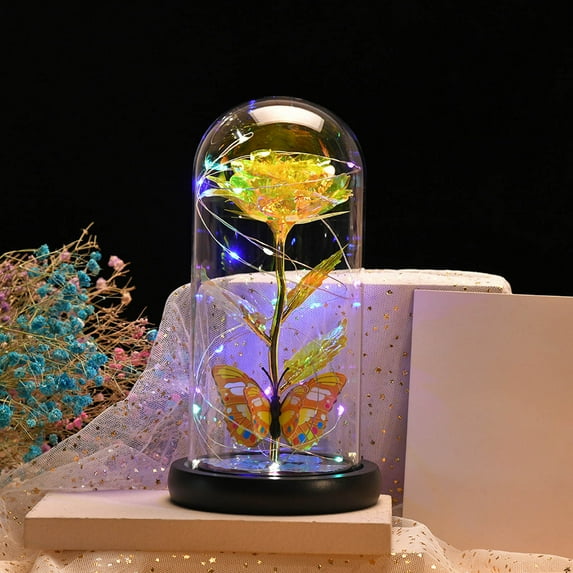 ZZkhGO LED Eternal Rose in Glass Dome, Luminous Flower with Colorful Lights, Romantic Anniversary Birthday Gift for Women Wife Mom Girlfriend