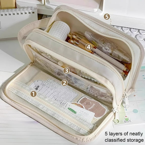 ZZkhGO Large Capacity Pencil Case, Dirt Resistant Oxford Cloth Pouch, Multi Layer Pen Holder for Carrying Everyday