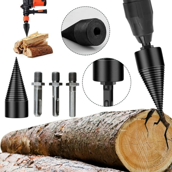 ZZkhGO Log Splitter Drill Bit Set, 4PCS Removable Firewood Screw Cone, High Speed Wood Splitting Tool for Camping Farm