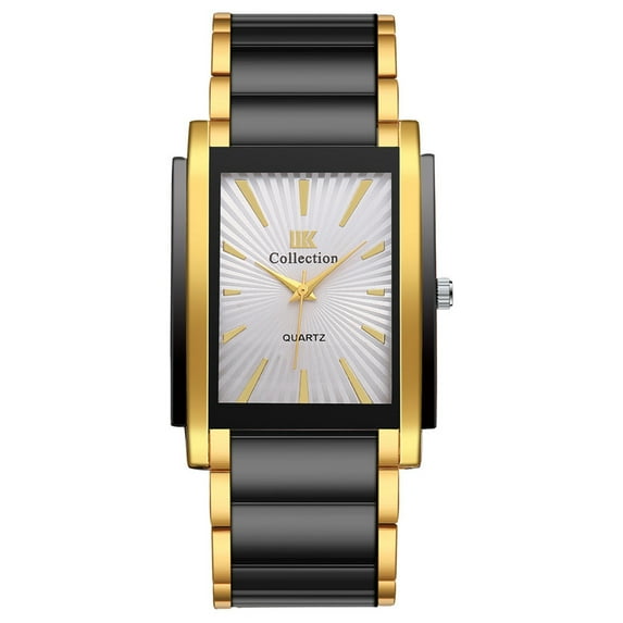 ZZkhGO Man Stainless Steel Quartz Watch, Casual Dress Wrist Crystal Jewelry, Large Rectangle Dial Wrist Clock for Men