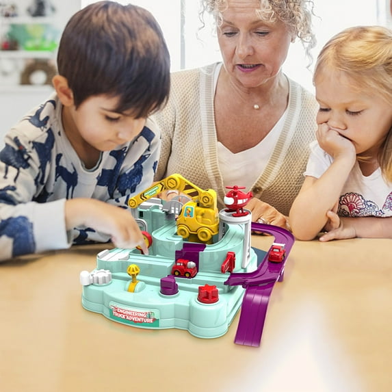 ZZkhGO Mechanical Train Track Toy Set, Race Car Educational Toddler Toy, 8 Challenge Track with Booster for Kids Boys Girls