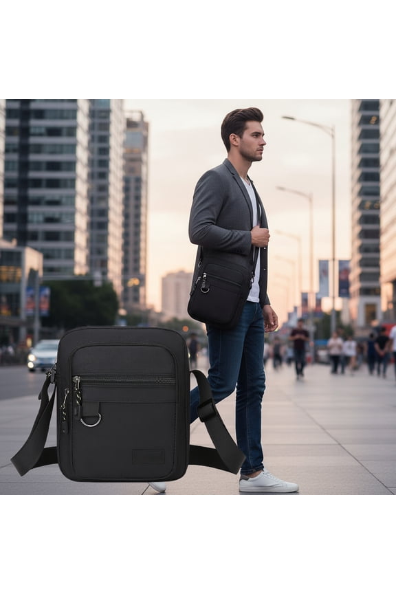 Men's One Shoulder Square Bag, Lightweight Messenger Bag with Iron Ring, Crossbody Bag for Cycling Hiking