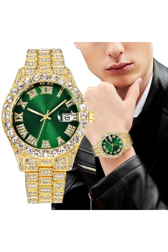 Men's Steel Watch, Roman Numerals Crystal Dial, Quartz Wristwatch with Calendar for Casual Dress
