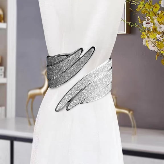 ZZkhGO Metal Diamond Curtain Tiebacks, Curtain Holdbacks with Easy Clip No Punch, Window Drapery Decorative Tie Backs for Home Office Living Room, Silver