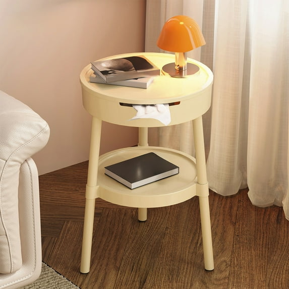 ZZkhGO Modern Side Table with Drawer, Multifunctional Coffee Bedside Table, Storage Shelf Stand for Living Room Bedroom