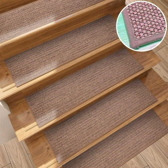 ZZkhGO Non-Slip Stair Tread Mat, Imitation Linen Carpet Runner, Reusable Adhesive Rug for Kids Elders Pet
