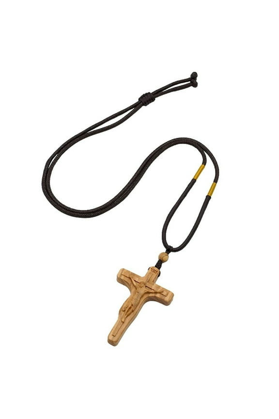 Olive Wood Pendant Necklace, Hand Carved Ebony Religious Pendant, Adjustable Cord Necklace for Gift
