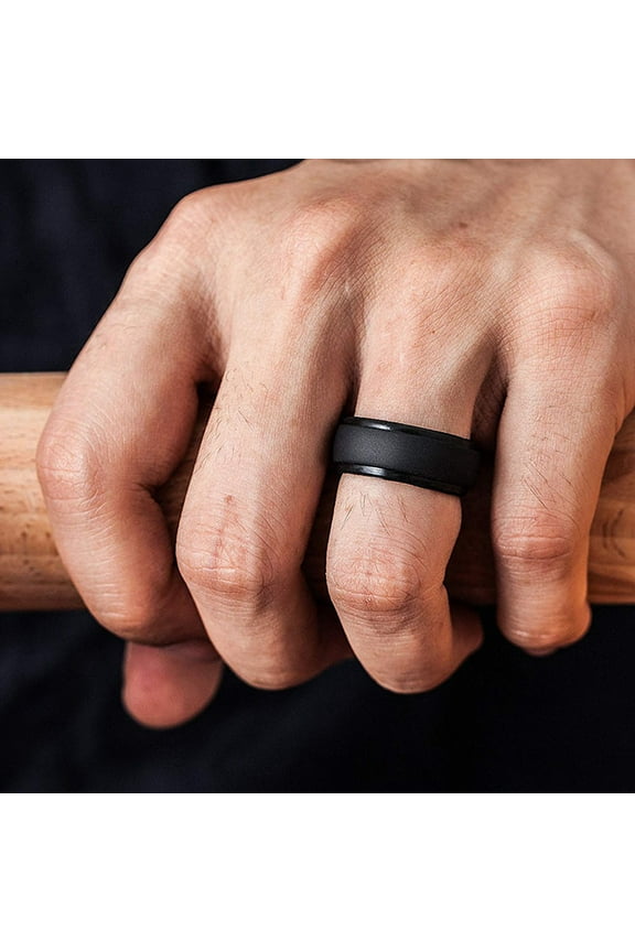 Personality Soft Men's Double Wedding Rings, Comfort Fit Band Jewelry Gift, Flexible Ring for Gym Sports