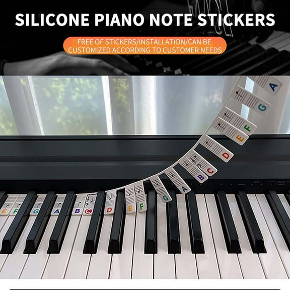 ZZkhGO Piano Key Sticker 61 Key, Removable Keyboard Note Label, Detachable Music Guide Strip for Electronic Piano Learning
