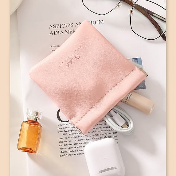 ZZkhGO Pocket Cosmetic Bag Automatic Closing, Small Storage Pouch for Lipstick Cable Coin, PU Leather Makeup Bag for Purse Travel
