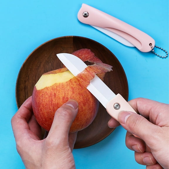 ZZkhGO Portable Ceramic Folding Knife, Mini Pocket Fruit Knife with Chain, Travel Camping Kitchen Knife for Fruit Vegetable