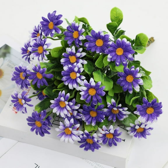 ZZkhGO Realistic Plastic Daisies Bouquet, Artificial Daisy Flowers for Outdoor Decoration, Purple White Pink Yellow Orange Fake Flowers for Home Garden Wedding Party