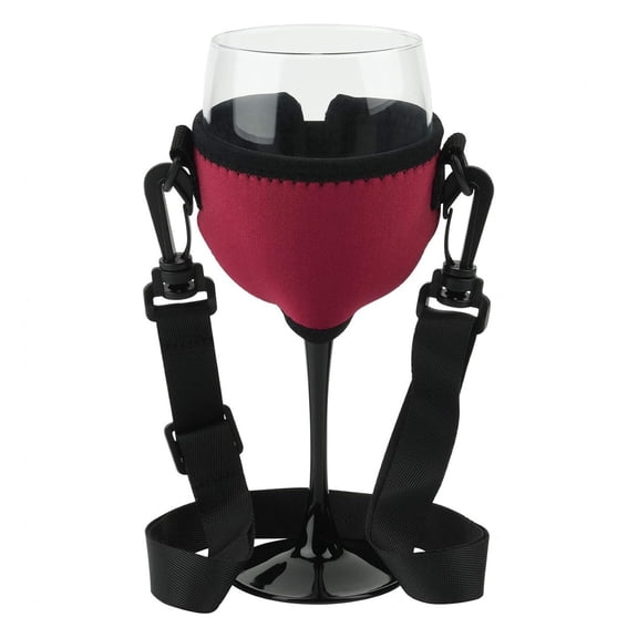 ZZkhGO Red Wine Glass Sleeve, Webbing Neck Strap Portable Cup Protector, Neoprene Rubber Glass Cover with Scratch Protection for Picnic Outdoor Events, Red