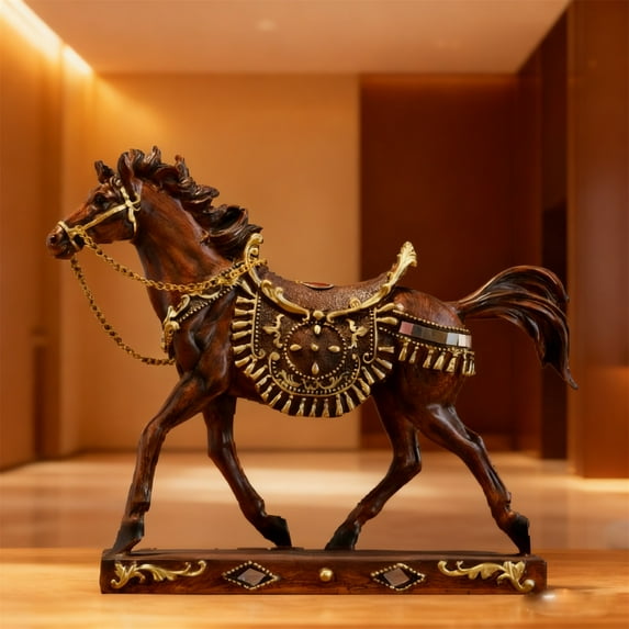 ZZkhGO Resin Running Horse Decor, Wealth Attraction Figurine for Desk, Handcrafted Ornament for Home Office Living Room