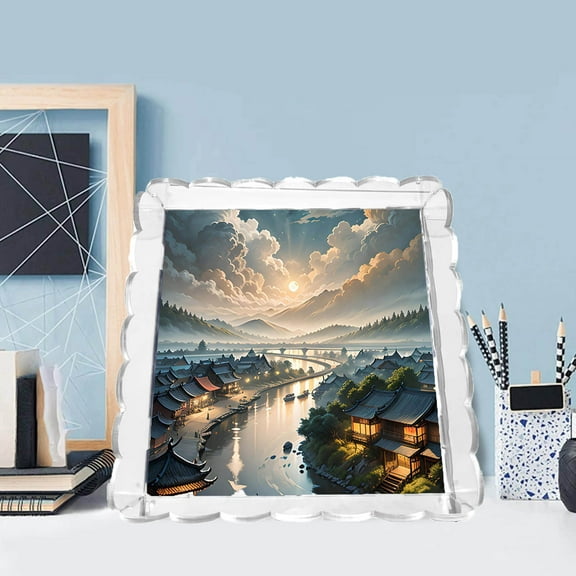 ZZkhGO Scalloped Acrylic Tray, Clear Coffee Table Tray with Magnetic Mat, Decorative Picture Frame Serving Organizer