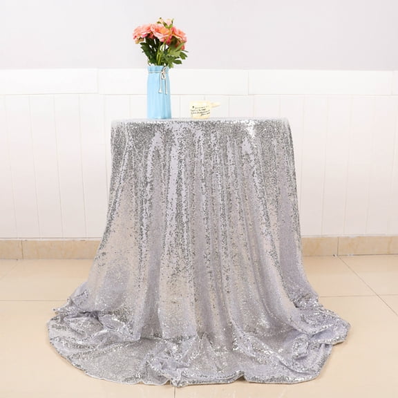ZZkhGO Sequin Tablecloth, Glitter Fabric Round Table Cover, Reusable Sparkling Party Tablecloth for Wedding Birthday Banquet