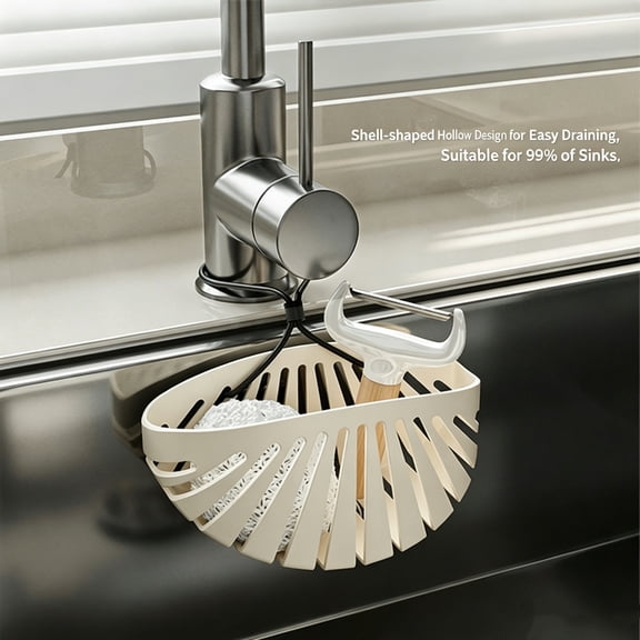 ZZkhGO Shells Shaped Hanging Sink Caddy, No Drill Suction Cup Kitchen Basket, Sponge Cloth Towel Organizer for Counter Basin Faucet Household Kitchen Supplies