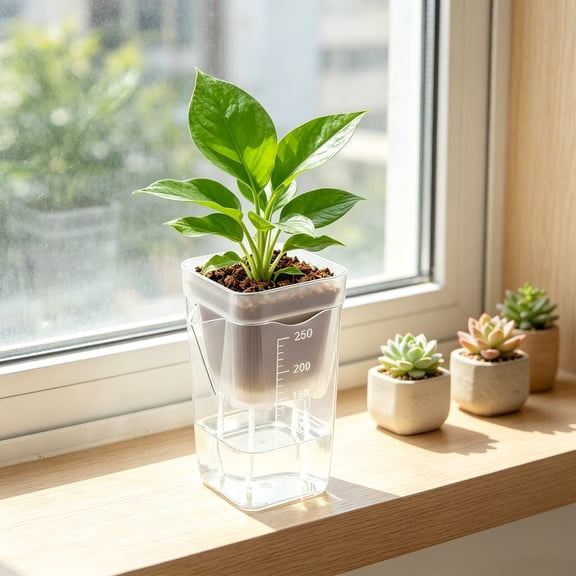ZZkhGO Small Self-Watering Pot, Clear Semi Hydroponic Planter with Wick Rope, Transparent Propagation Pot for Seeds Starting Succulents Houseplant Indoor