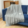 thumbnail image 1 of ZZkhGO Solid Color Tassel Knit Blanket, Foot of Bed Sofa Throw with Fringe, Decorative Cover Blanket for Living Room, Bedroom, 1 of 6
