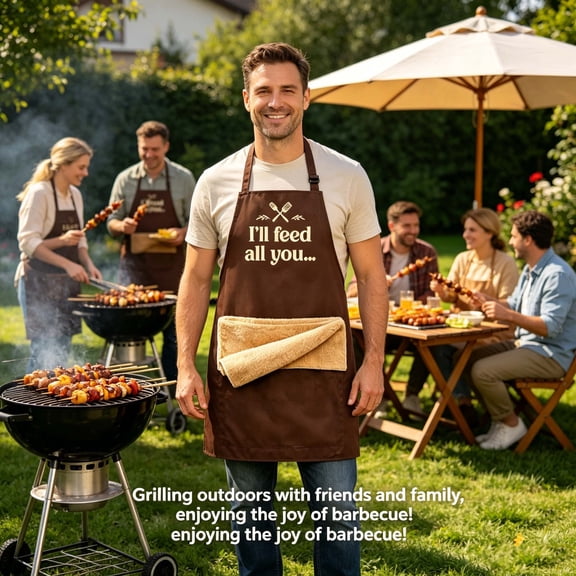 ZZkhGO Ultimate Protection BBQ Apron, Heat-Resistant Fabric Grill Apron with Adjustable Straps, Large Pockets, Easy-Clean Outdoor Cooking Apron for Backyard Barbecue