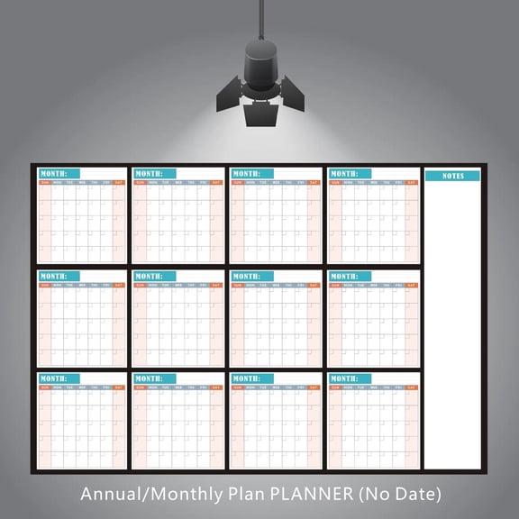 ZZkhGO Undated 12 Month Wall Calendar, Erasable Annual Schedule Board with Large Notes, 50x34 Inches Reusable Planner for Home Office Classroom