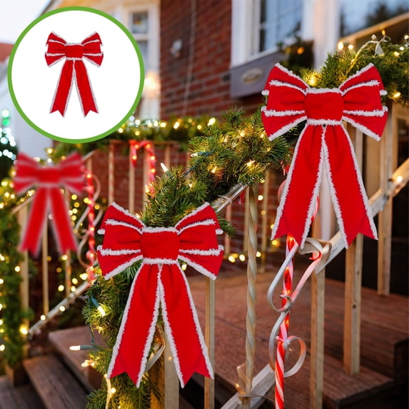 ZZkhGO Velvet Ribbon Christmas Bow, Red Swallowtail Flocking Decoration Wires Trims, Large Festive Bow for Tree Wall Wedding Party Decor, Red