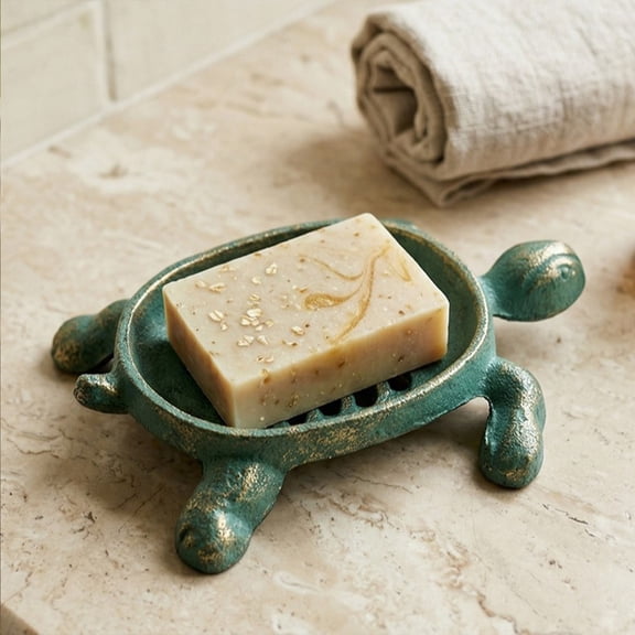 ZZkhGO Vintage Cast Iron Turtle Soap Dish, Decorative Metal Soap Holder with Drainage, Rustic Bathroom Countertop Soap Tray for Home Accessory Decor