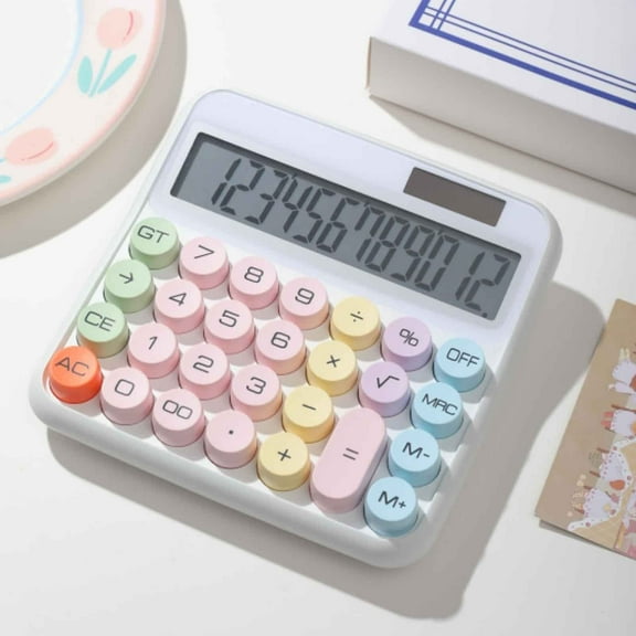 ZZkhGO Vintage Typewriter Style Calculator, Solar Battery Powered Calculator, 12-Digit Desktop Office Calculator