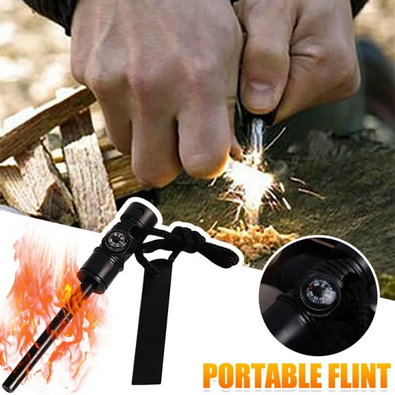 ZZkhGO Wilderness Survival Fire Starter, Emergency Fire Stick with Whistle, Portable Metal Lighter for Outdoor Camping Hiking Gear