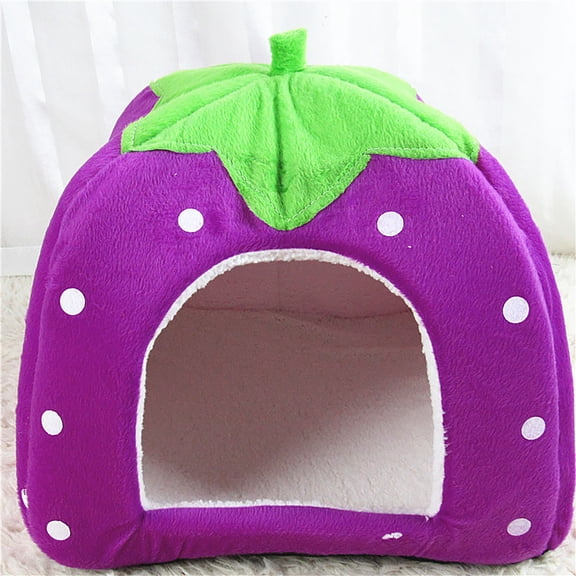 ZZkhGO Winter Indoor Padded Pet House, Folding Yurt Strawberry Tent for Cats Dogs, Warm Shelter Bed for Small Pets Stray Cats