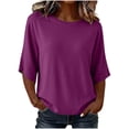 thumbnail image 1 of ZZkhGO Women's 3/4 Sleeve Scoop Neck T Shirt Loose Casual Solid Color Basic Top Loose Fit Tops for All Season Daily Wear, 1 of 7