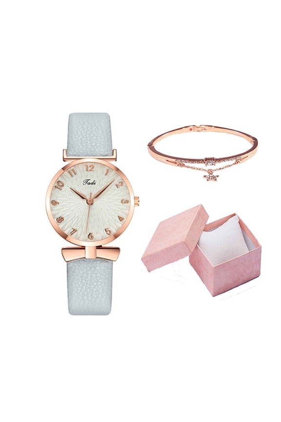 Women's Bracelet Watch, Quartz Wristwatch Gift Set, Fashion Leather Strap Watch for Casual Outdoor Occasion