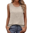 thumbnail image 1 of ZZkhGO Women's Linen Tank Tops Summer Casual Sleeveless Round Neck Loose Basic Solid Lightweight Soft Everyday Tops, Beige XL, 1 of 5