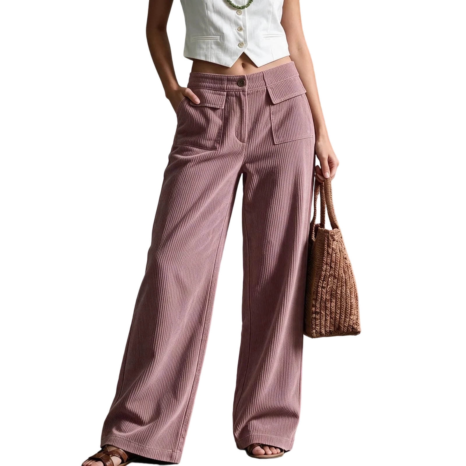 ZZkhGO Women's Straight Leg Pants Button and Zipper Fly with Pockets ...